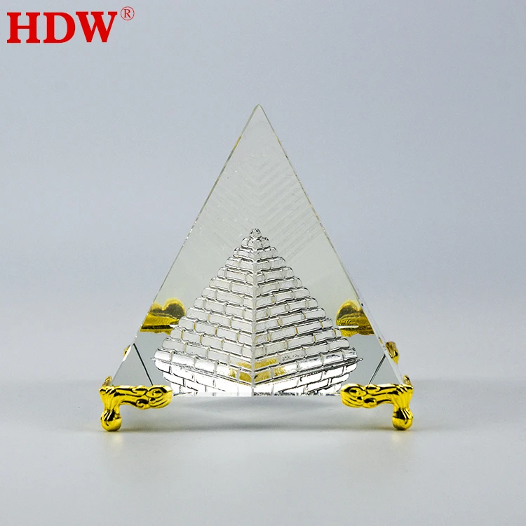 Хрустальная пирамида из египта HDW оптом 3D лазерная гравировка paperweight с металлическим стендом