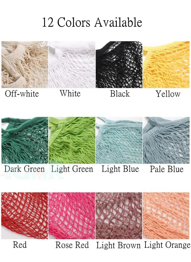 Eco-frindly Cotton Mesh Reusable Grocery Bags Net Shopping Bag With Customize Logo Printing Fashion Colorful Organic Cotton
