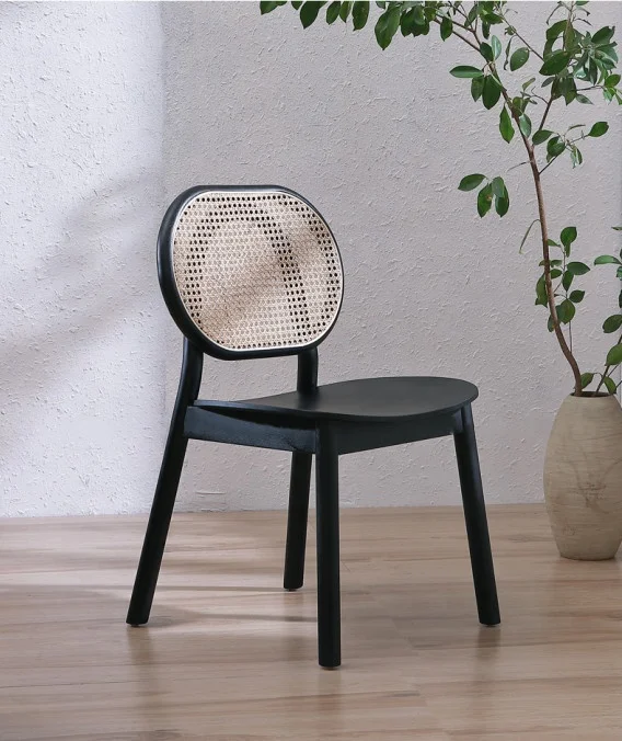 Wholesale natural rattan cane chair solid wood dining chair wicker backrest chair
