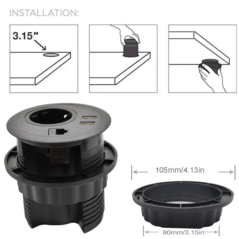 German 1 outlet USB 5V/2.4A and RJ45 Gst18 output desktop power grommet charger