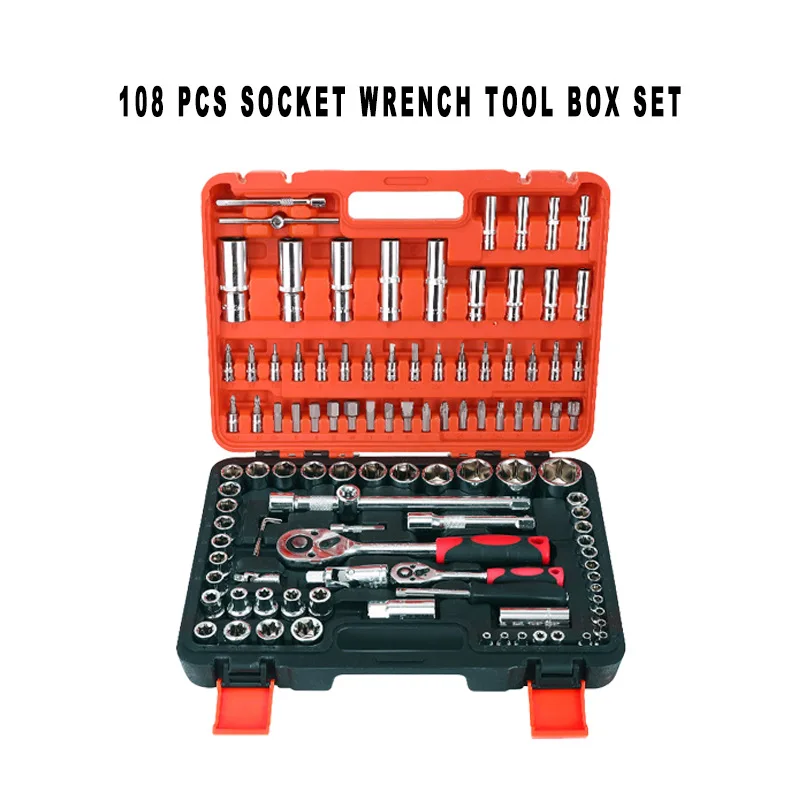108pcs 1/2' 1/4' Dr Socket Wrench Set Kit Includes Combination OEM Customized Support Hard Case for Car Repairing