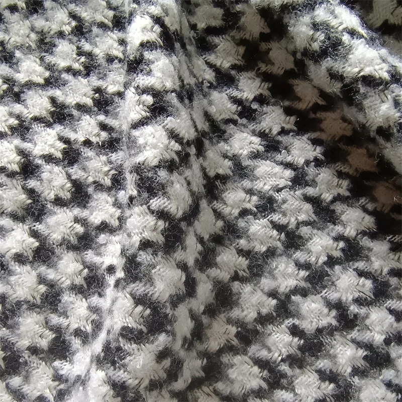 Wholesale woven thick houndstooth check luxury woolen tweed fabric 100% polyester clothing for women garment