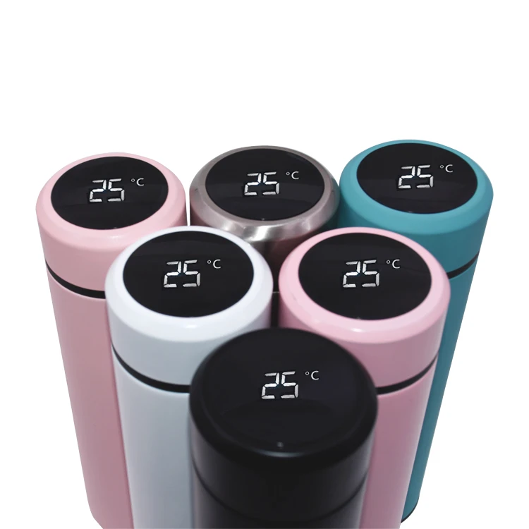 Smart Portable Stainless Steel Water Bottle Large 500ml Insulated Thermos Temperature Sensing Vacuum Cup Thermometer Promotion