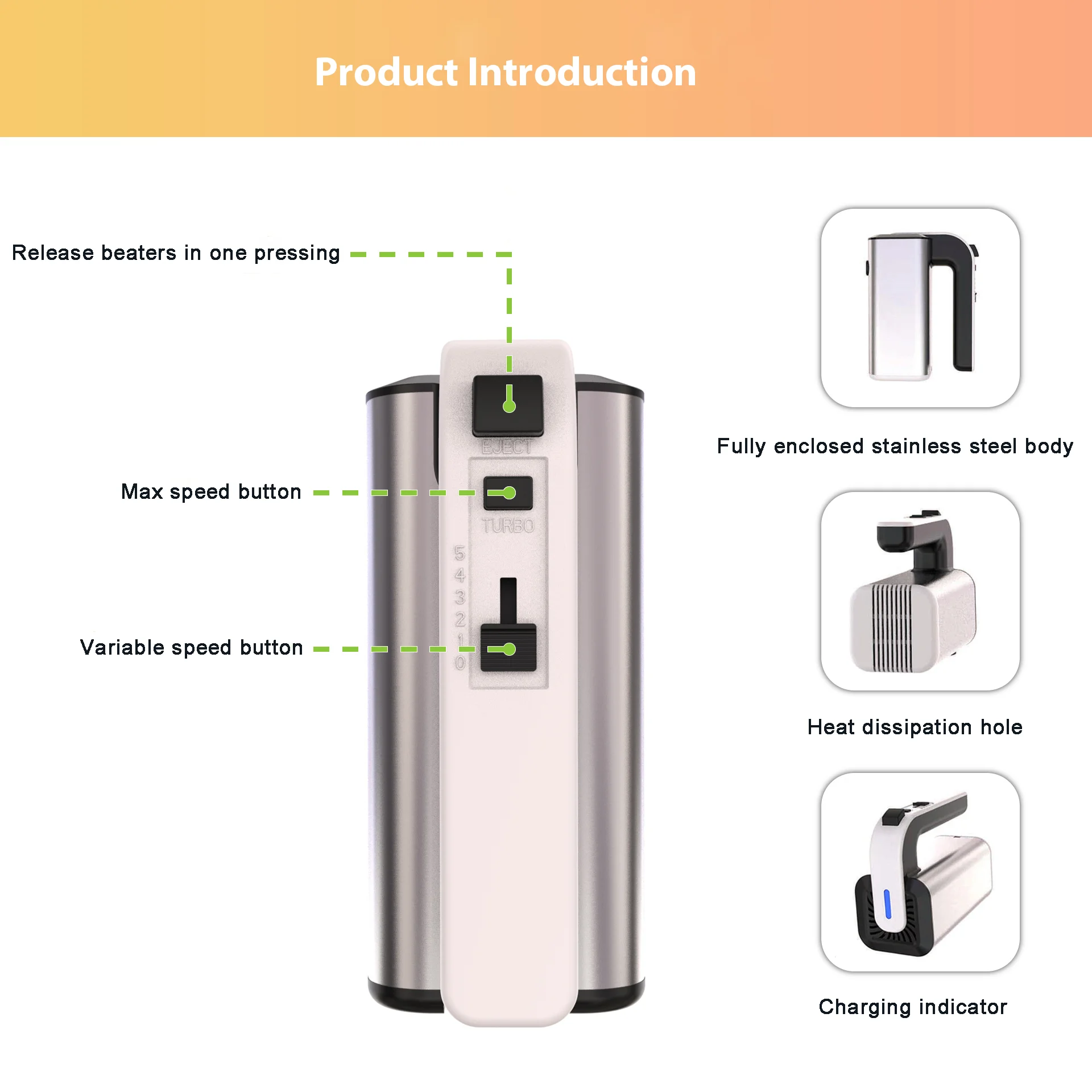 Popular Light Blue 300W Powerful Durable 5 Speed Egg Beater Hand Mixer Includes 2 Dough Hooks