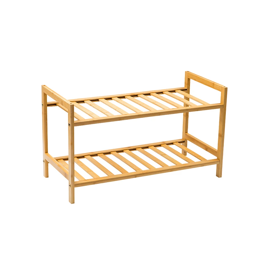 Home Use 2 Tiers 100% Solid Bamboo Simple Design Double-deck Shoe Racks