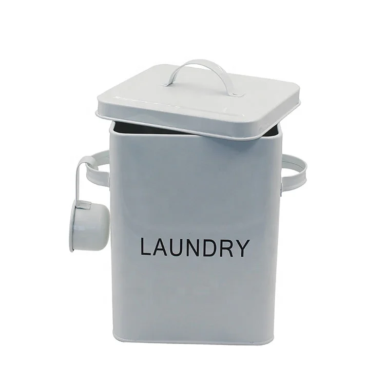 White Farmhouse Laundry Room Laundry Detergent Powder Storage Tin Box
