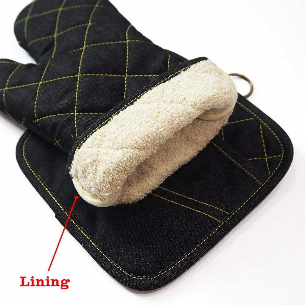 Термостойкая сверхпрочная кухонная варежка для духовки, пользовательский кулинарный шеф-повар, логотип от производителя, барбекю, джинсовая перчатка для духовки