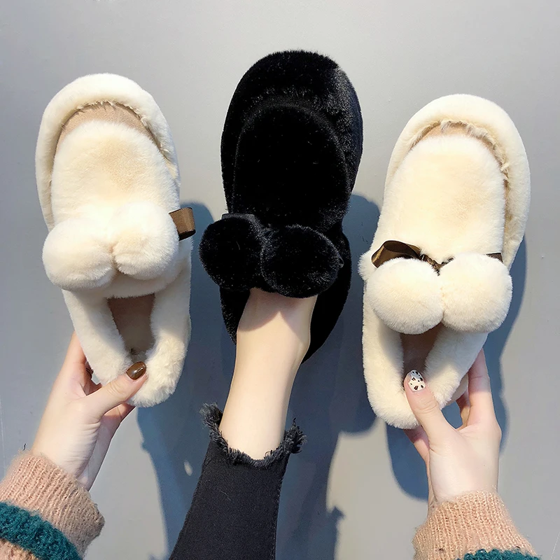 2021 Hot sale new fashion design women fur and plush slippers cute animal anti slip and warming outdoor shoes for winter