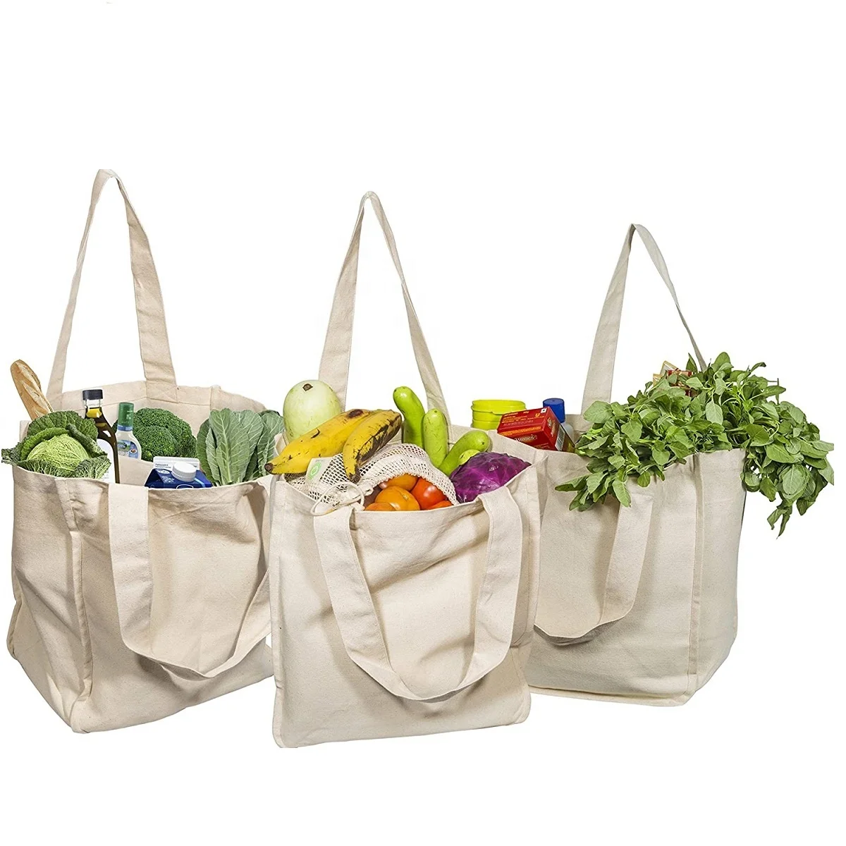Customized Canvas Grocery Shopping Bag with Handles Reusable Shopping Grocery Bags Organic Cotton Washable & Eco-friendly Bags