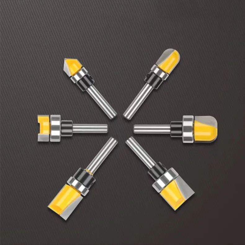 1/4 6 Shank Bearing Router Bit Pattern Bit V Type Ball Nose Clear Bottom Bits with Bearing Carbidetips Milling Cutter