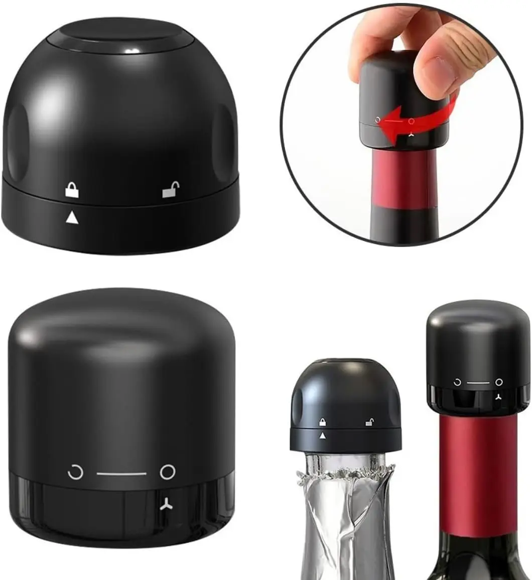 Kit 2 Vacuum Pressure Stopper Caps For Wine and Champagne Bottles Drinks Bottles in General