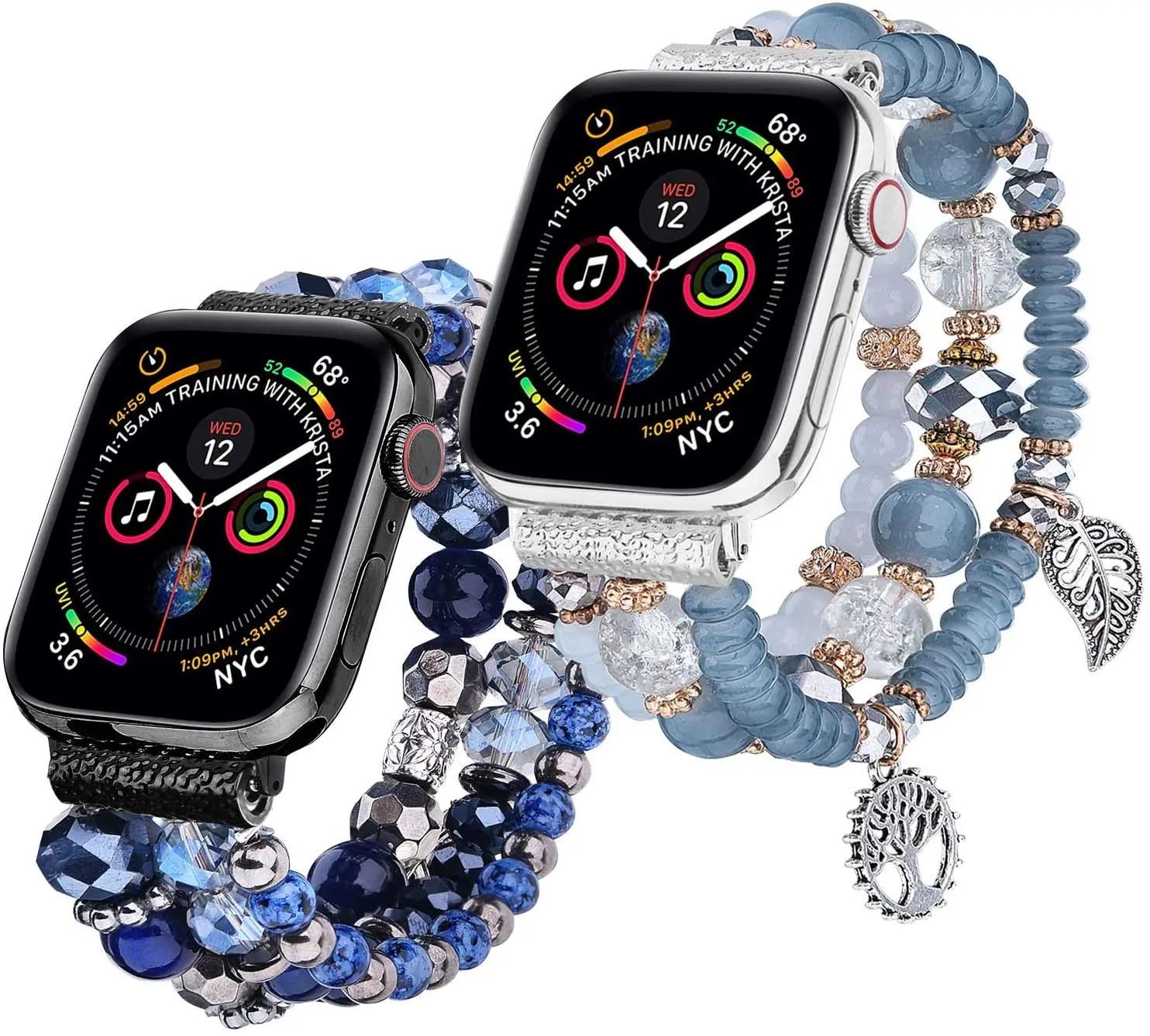 Ремешок Женский сменный эластичный с бусинами, подходит для Apple Watch 3/2/1