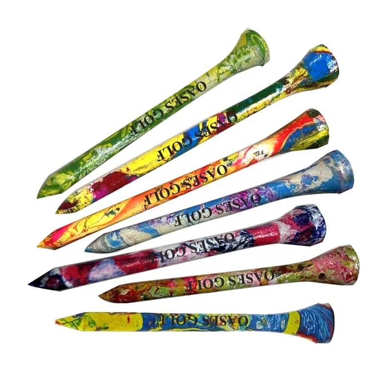 Unique Design Colorful Wood Bamboo Painting Splatter Golf Tee