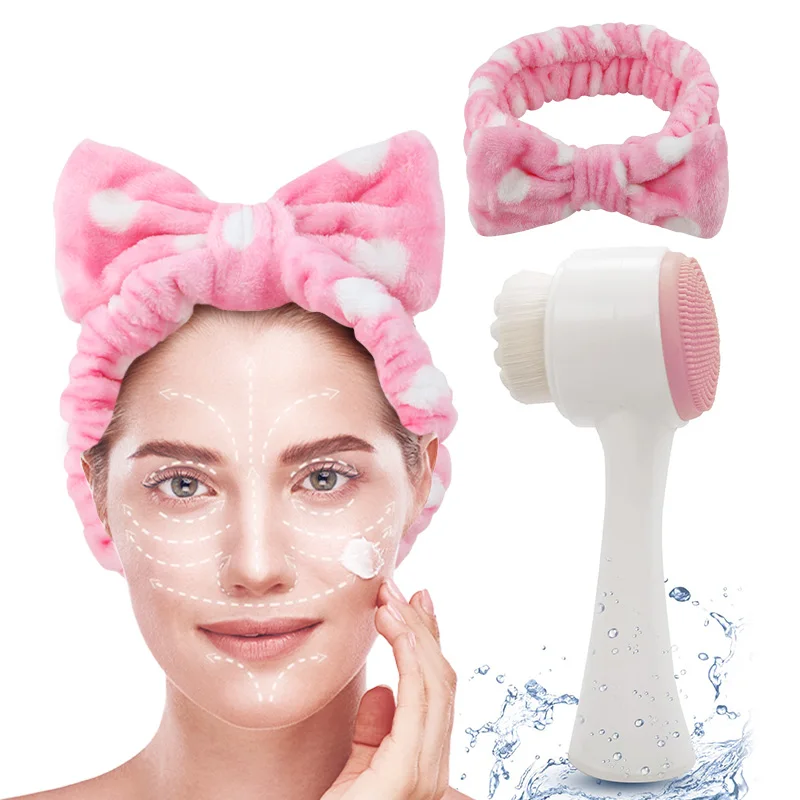 Best 2-in-1 Manual Vibrating Silicone Facial Cleansing Brush And Headband Set Portable Deep Pore Exfoliating Face Wash Brushes