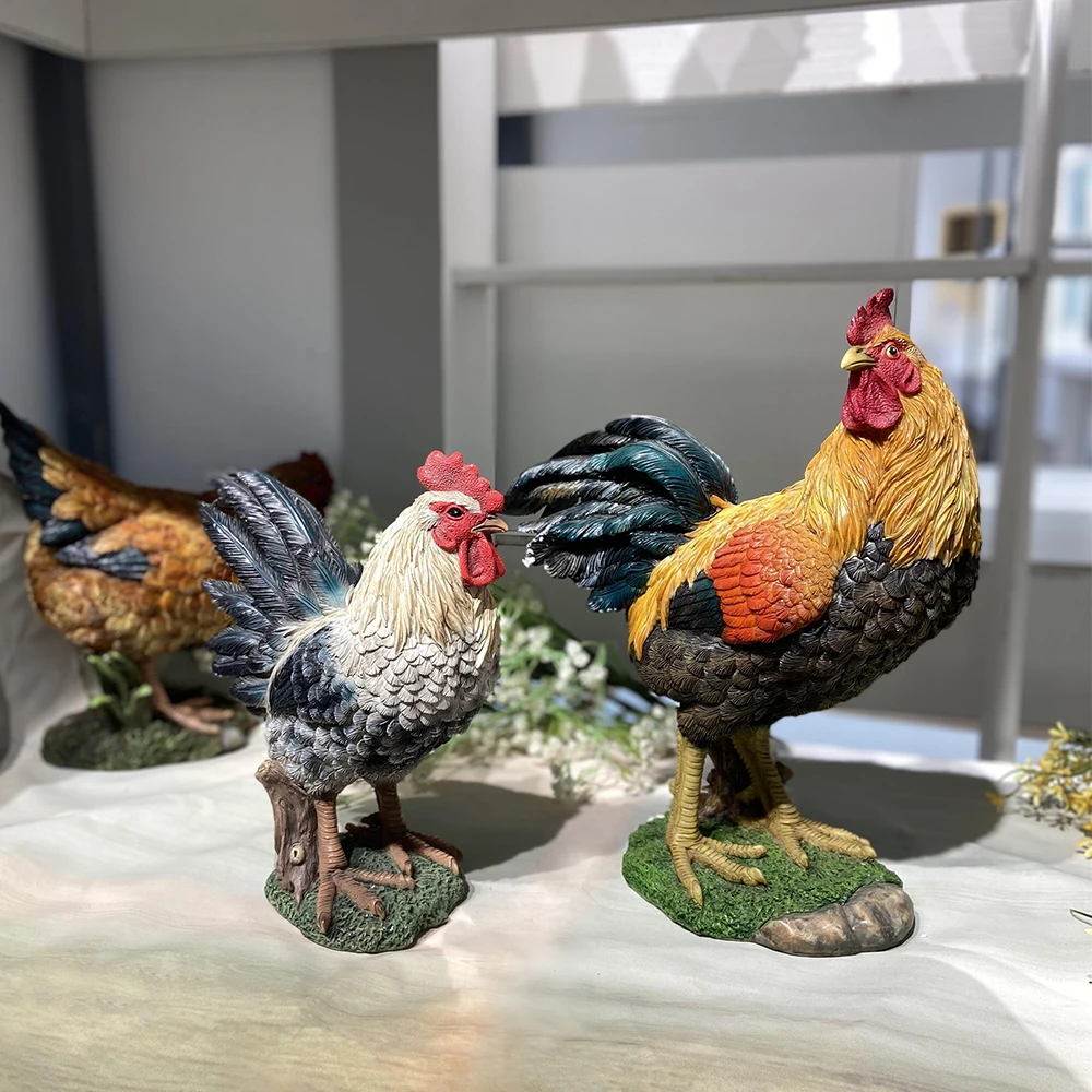 custom craft resin outdoor animal chicken shape poly resin mold cock and hen garden rooster figurine