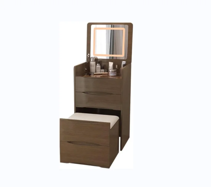 Vanity Desk with Mirror & Light Small Flip Top Makeup Table Modes Adjustable Brightness Bedroom Nightstand Dressing Table