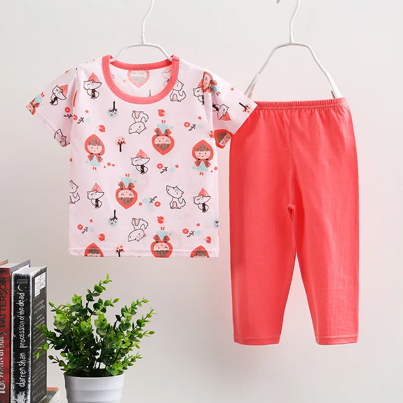 Best price with good quality wholesale baby clothes 100% cotton 2pcs short sleeve long pants baby clothes summer underwear set