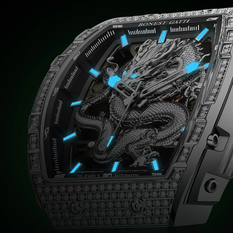 BONEST GATTI Dragon watch деловые спортивные бочкообразные формы 316l корпус из нержавеющей стали с отверстиями механические часы