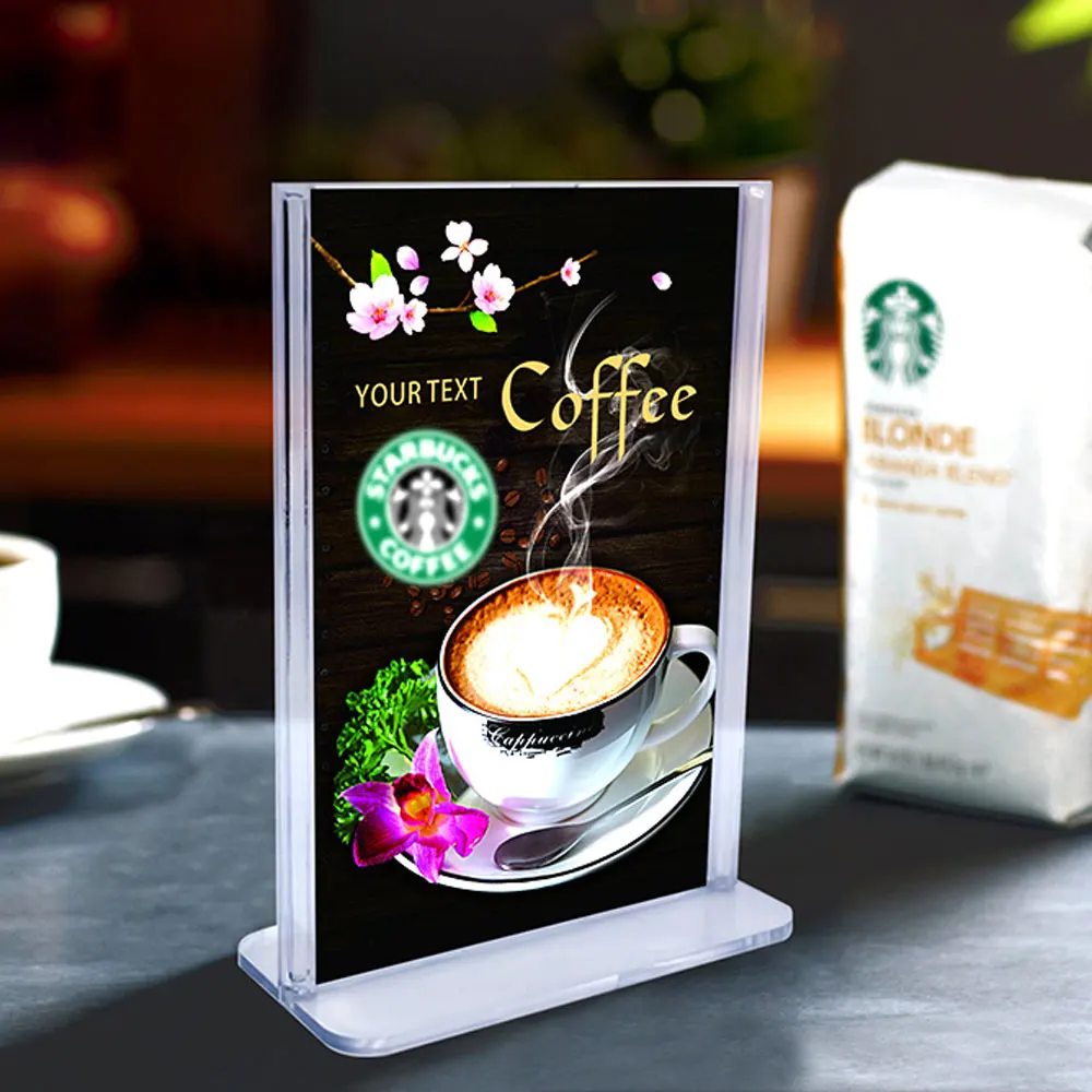 T shape double side Acrylic plastic card holder menu desktop display stand A5