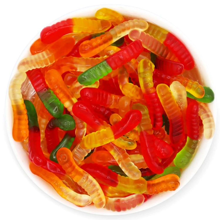 Amos Wholesale Custom Halal Sweet Jelly Fruity Worm Shape Candy Gummy
