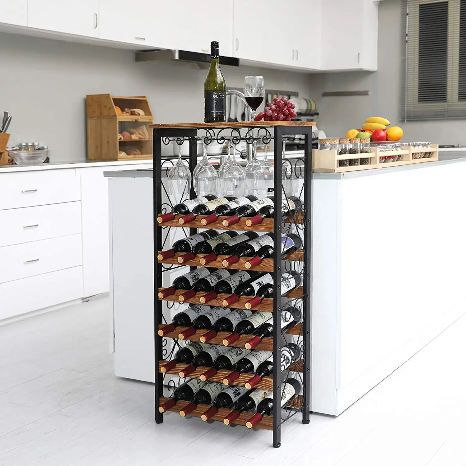 Wobble Free 6 Tier Wine Display Storage Stand Freestanding Wine Bottle Organizer Shelf For Kitchen Pantry