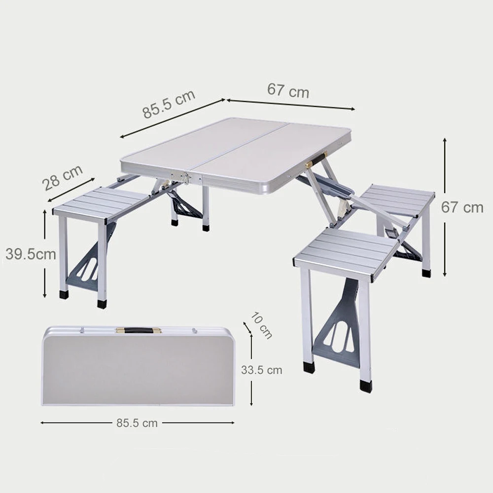 4-Seats Aluminum Alloy Portable Camping Fold Up Travel Picnic Beach Table Siamese Tables Chairs Set With Umbrella Hole