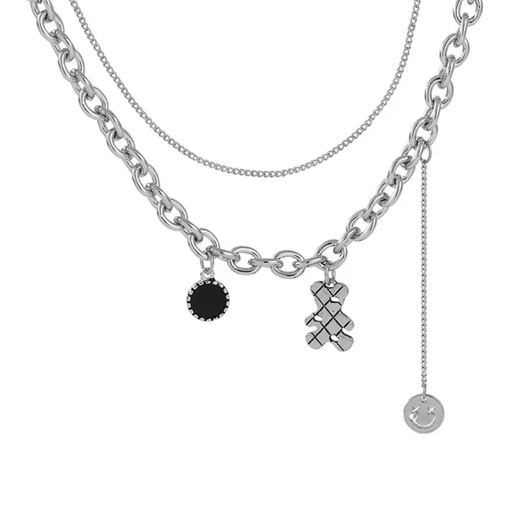 Hot selling product high quality & best price China cheap Double layer bear smiling face necklace sunflower necklace