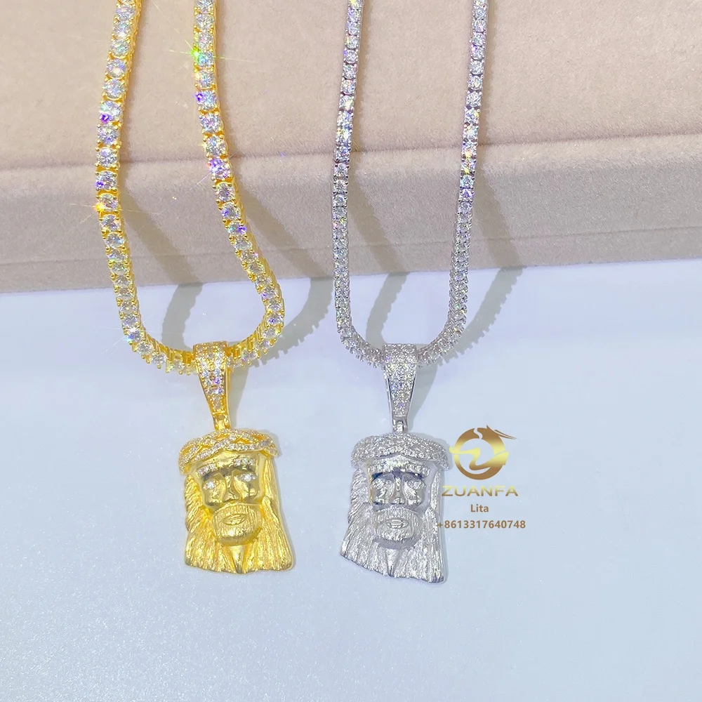 Ready to ship jesus head vvs moissanite diamond necklace pendant gold plated sterling silver moissanite pendant