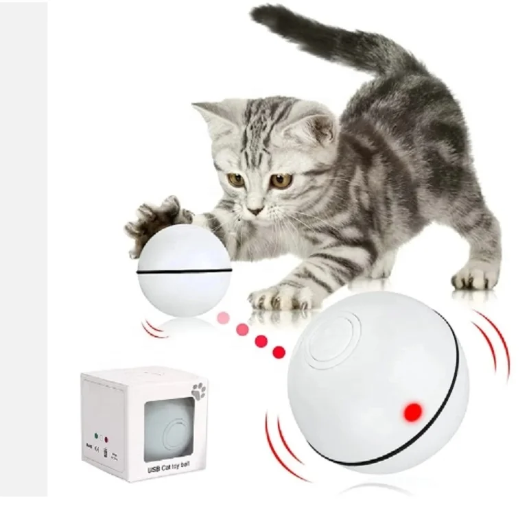 Hot Sale Interactive Cat Toys Ball with LED Self Auto Rotating Smart Ball USB Rechargeable Kitten Funny Chaser Roller Pet Toys