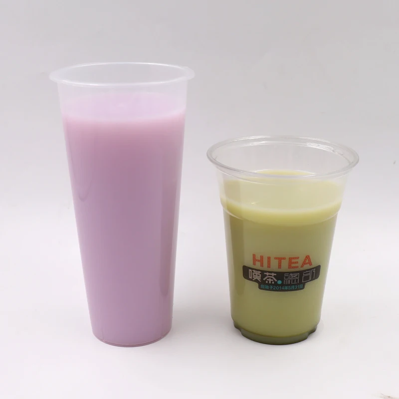 500ml 600ml 700ml Custom Logo Clear PET Disposable Boba Tea Cup with Lid