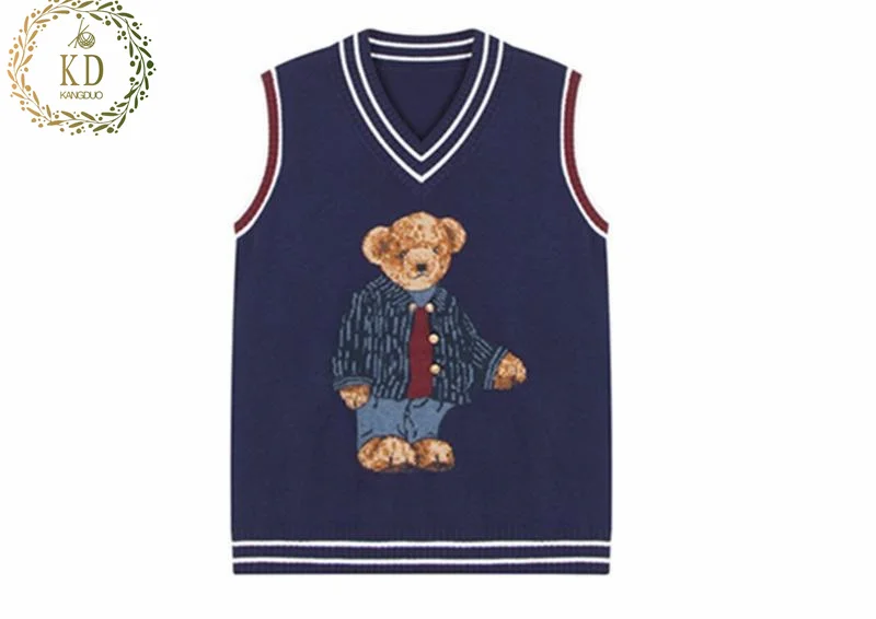 KD New Fashion Custom core yarn basic Fitted women Knitted Wool Bear college Vest  Design Sweater romper