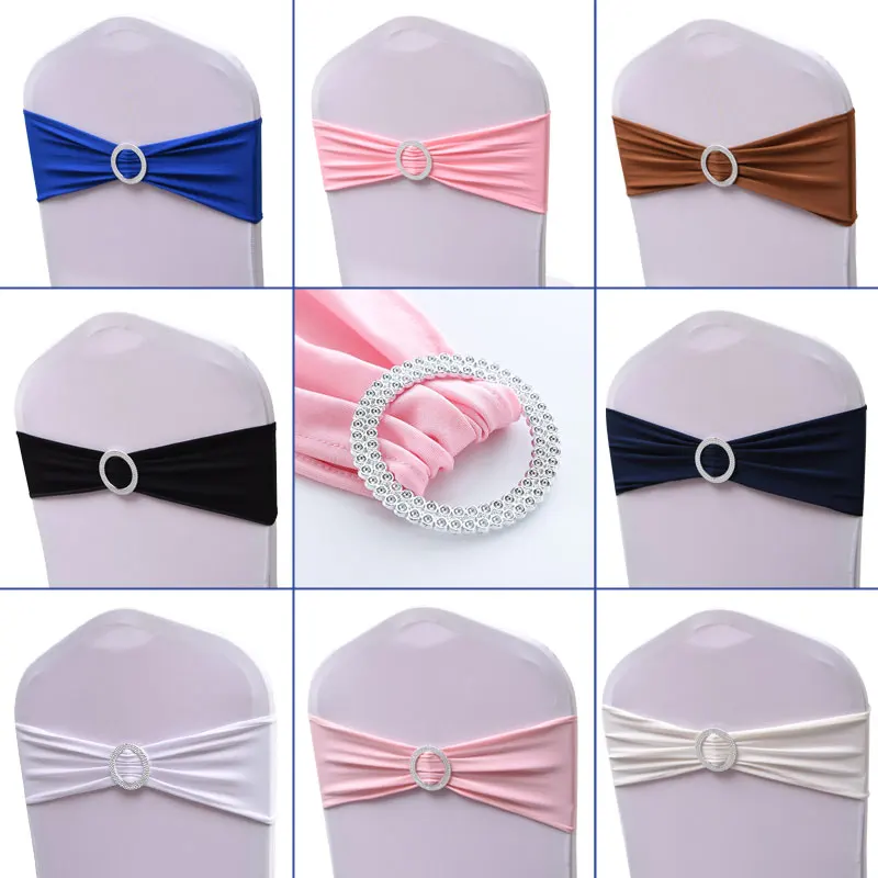 Недорогие эластичные ленты на стулья из спандекса, Королевский пояс на стул с пряжкой для банкета, дома, вечеринки, отеля, свадьбы, декоративные ленты TX