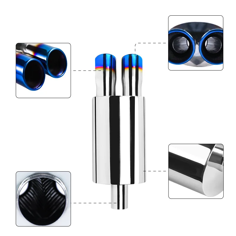 Car Auto High Quality Exhaust pipe Muffler Stainless Steel Straight pipe with dual burnt blue tips car accessories Inlet60mm