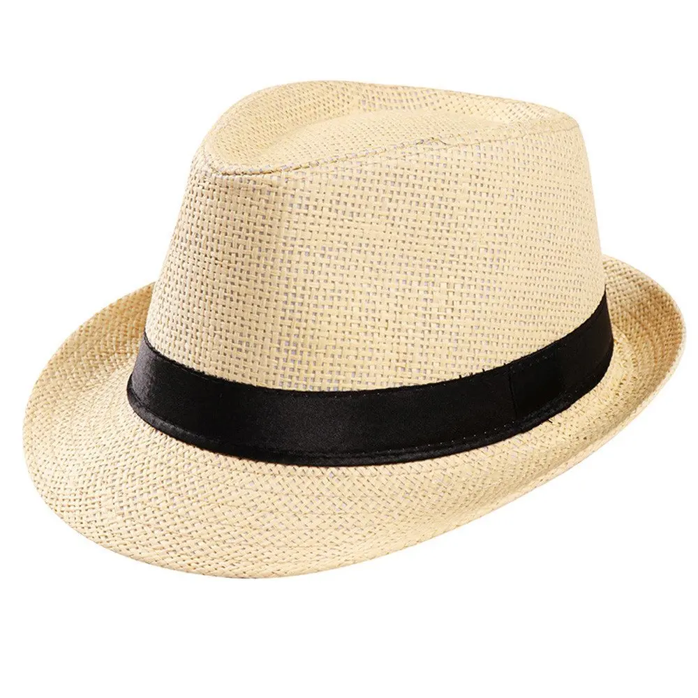 
Unisex Straw Sunhat Beach Hat Cuban Trilby for Women Men 