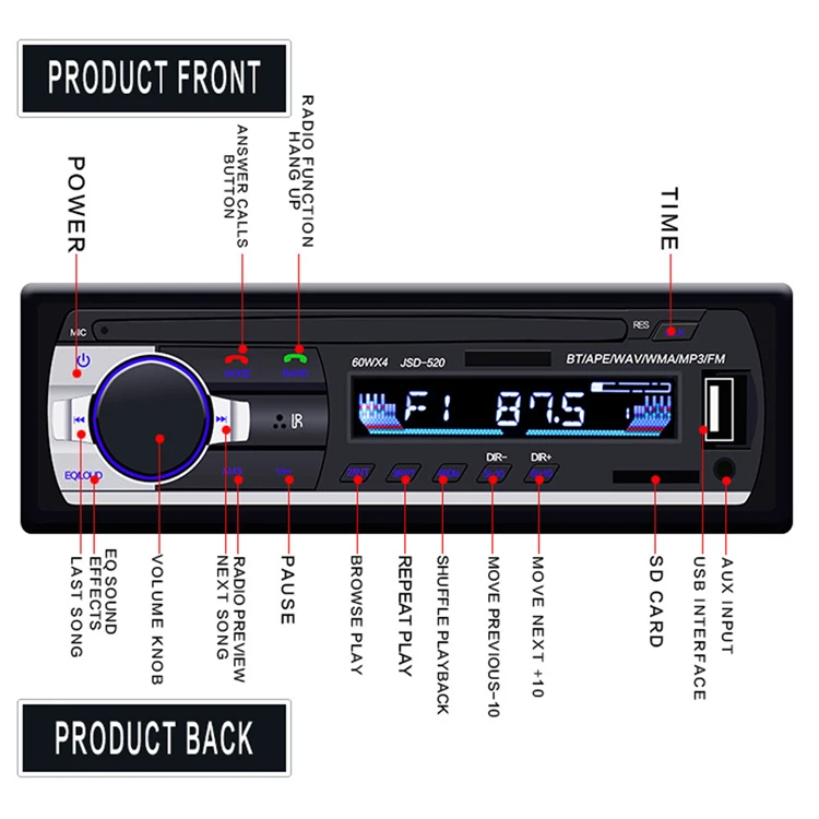  JSD520 низкая цена 12 в 1 Din HD сенсорный экран Pioneer автомобильная аудиосистема радио