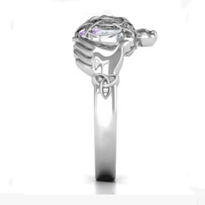 Custom personalized 925 sterling silver two handed pallet reticular heart shaped birthstone stone rings cage for womens