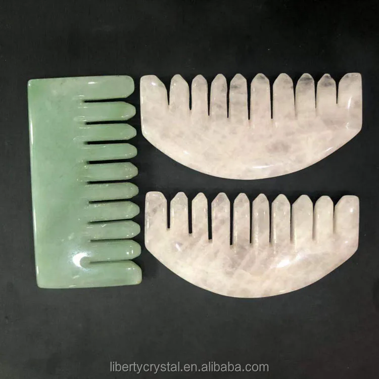 Natural Green Aventurine/Rose Quartz/Dream Amethyst Scalp Massager Crystal Healing Stone Hair Comb
