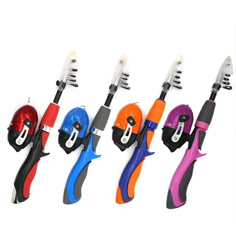 Fast delivery Kids Fishing Pole Set Telescopic Portable Lightweight Comfortable Grip Rod Kit With Reel Bait Box Fish Equipment