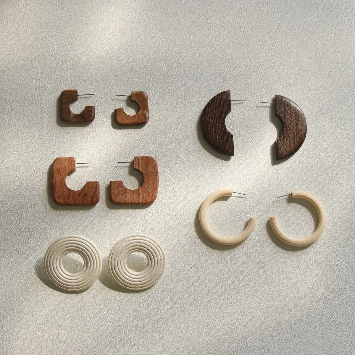 JUHU New round simple retro wood irregular hoop earrings niche design earrings wild geometric jewelry for women