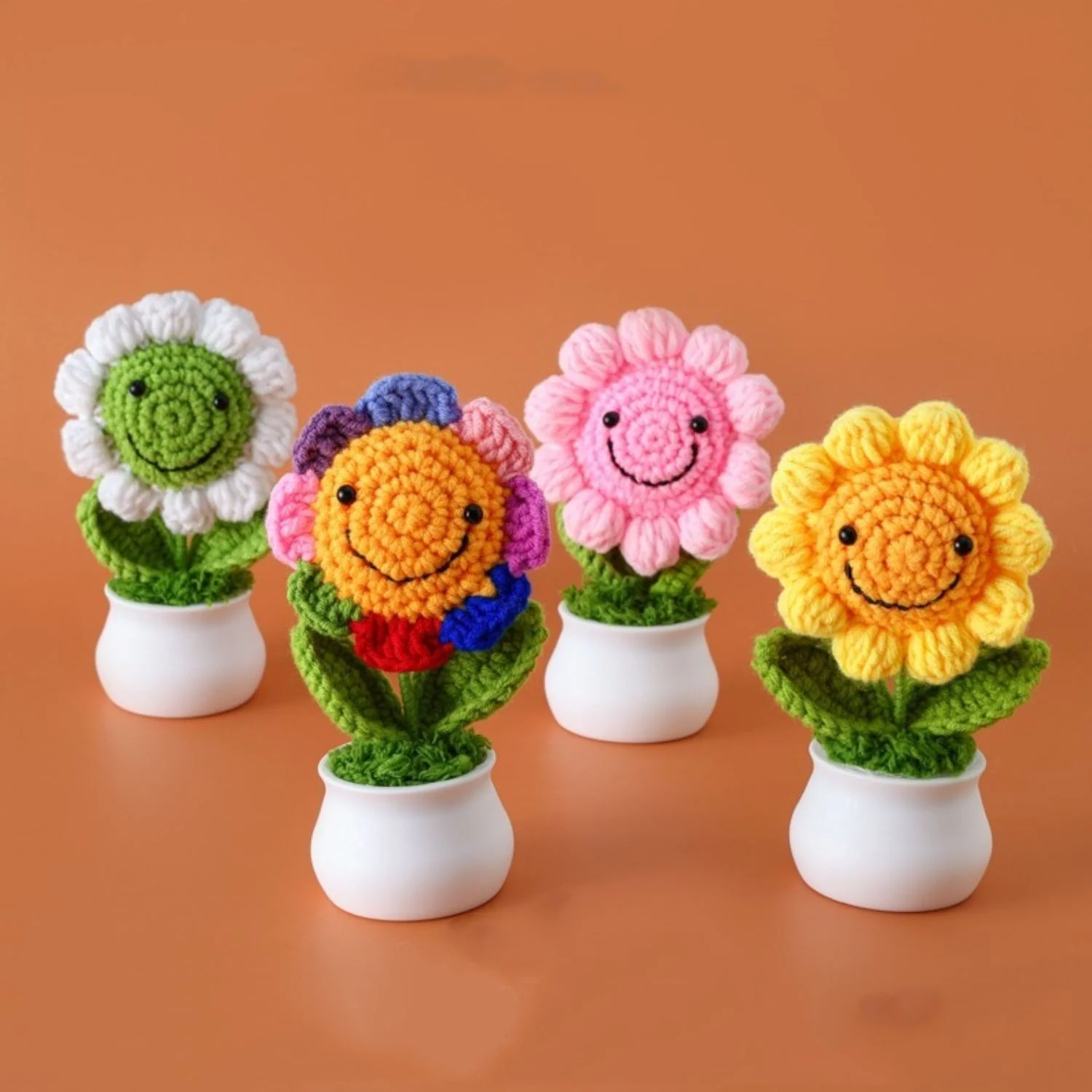 2025 Hand Knitted Ornaments Valentine Gifts Artificial Plants Bonsai Flower Crocheted pot Crocheted Sunflower Pot