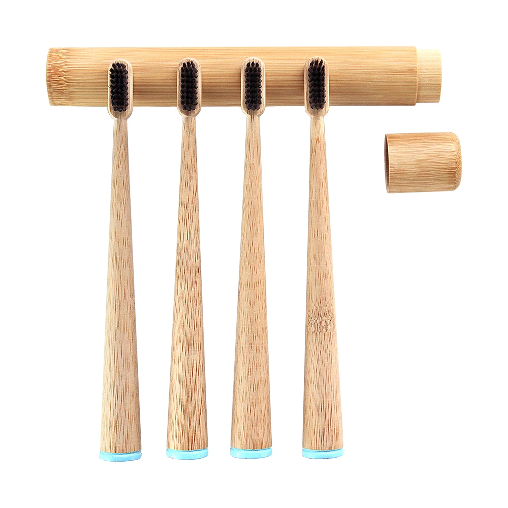Fiber holder charcoal infused bristles bamboo toothbrush with case