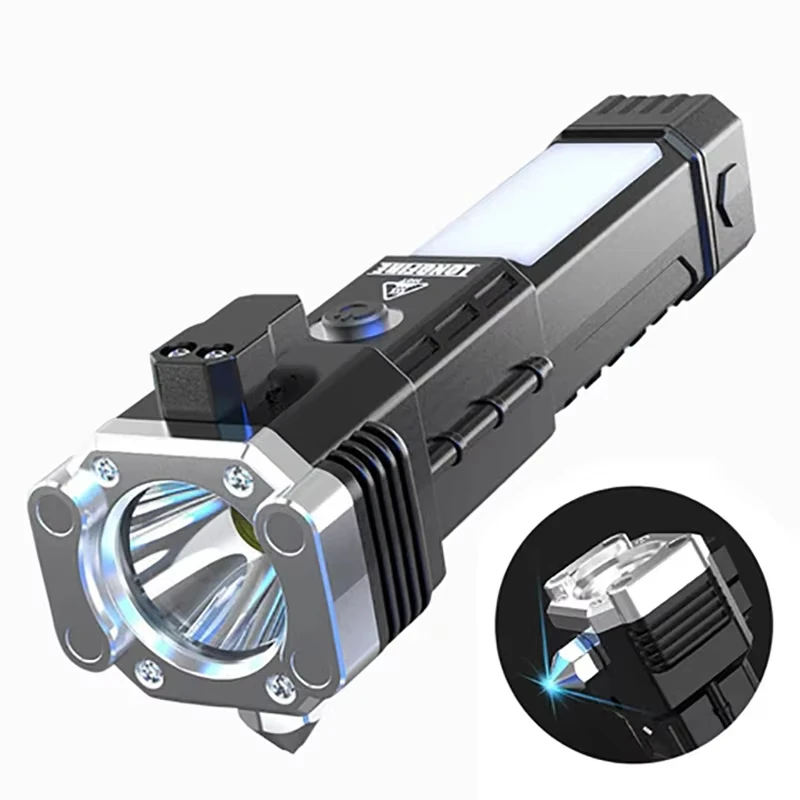 Outdoor LED Torch light COB Car Window Breaker Safety Tools USB Cable Rechargeable Camping Waterproof Flashlight