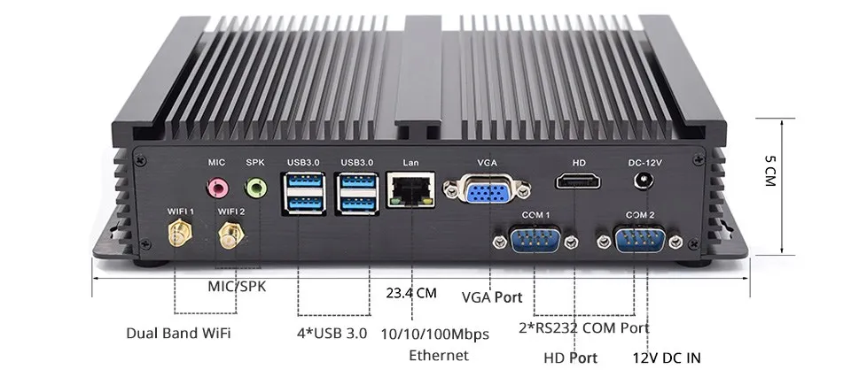 Wholesale Fanless Industrial Computer Core i5 4200U 4278U Msata SSD+SATA 3.0 HDD Dual Display support RS232 Industrial Mini PC