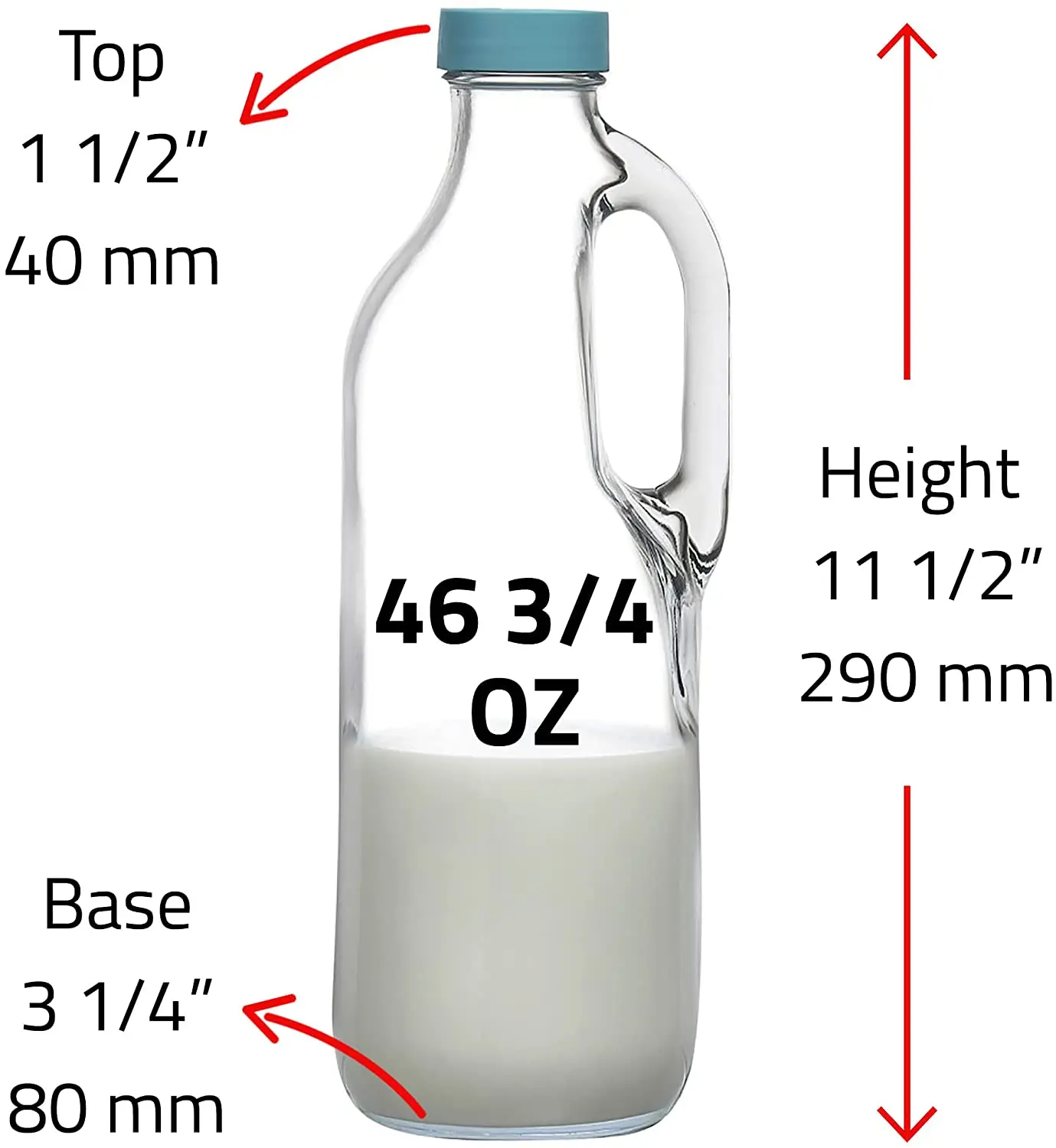 47oz Clear Glass Milk Bottles Set with Handle and Lids - Airtight milk Container for Refrigerator Jug Glass Water Pitchers Water