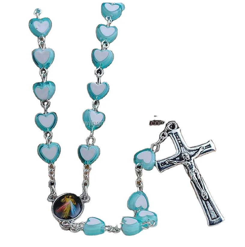 Kingme 8mm Religious acrylic chain rosary with Medjugorje connector