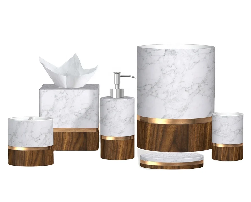 Marble Effects fashion Resin Bathroom Accessories Set for Home Hotel