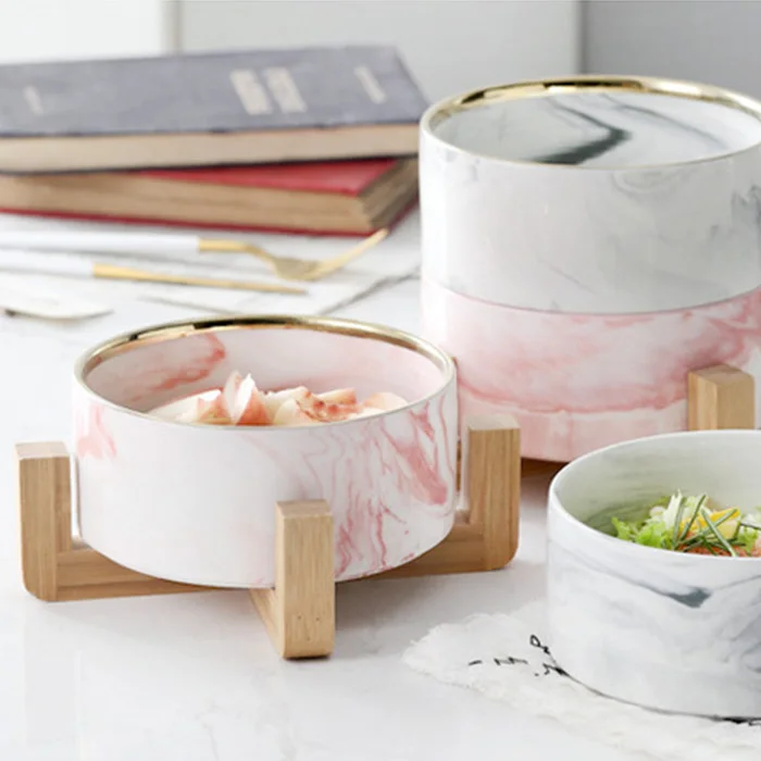 Большая Керамическая Салатница с мраморным дизайном в скандинавском стиле