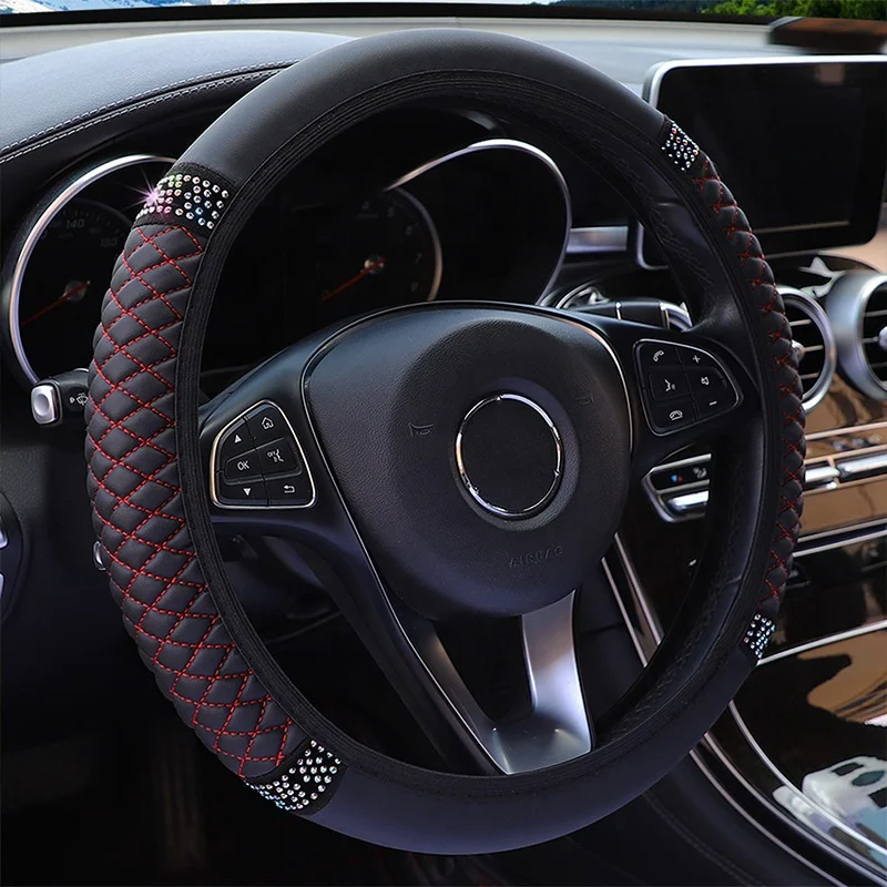 universal Colorful Embroidered Diamond-Studded Elastic Steering Wheel Cover with No Inner Ring for bmw toyota honda