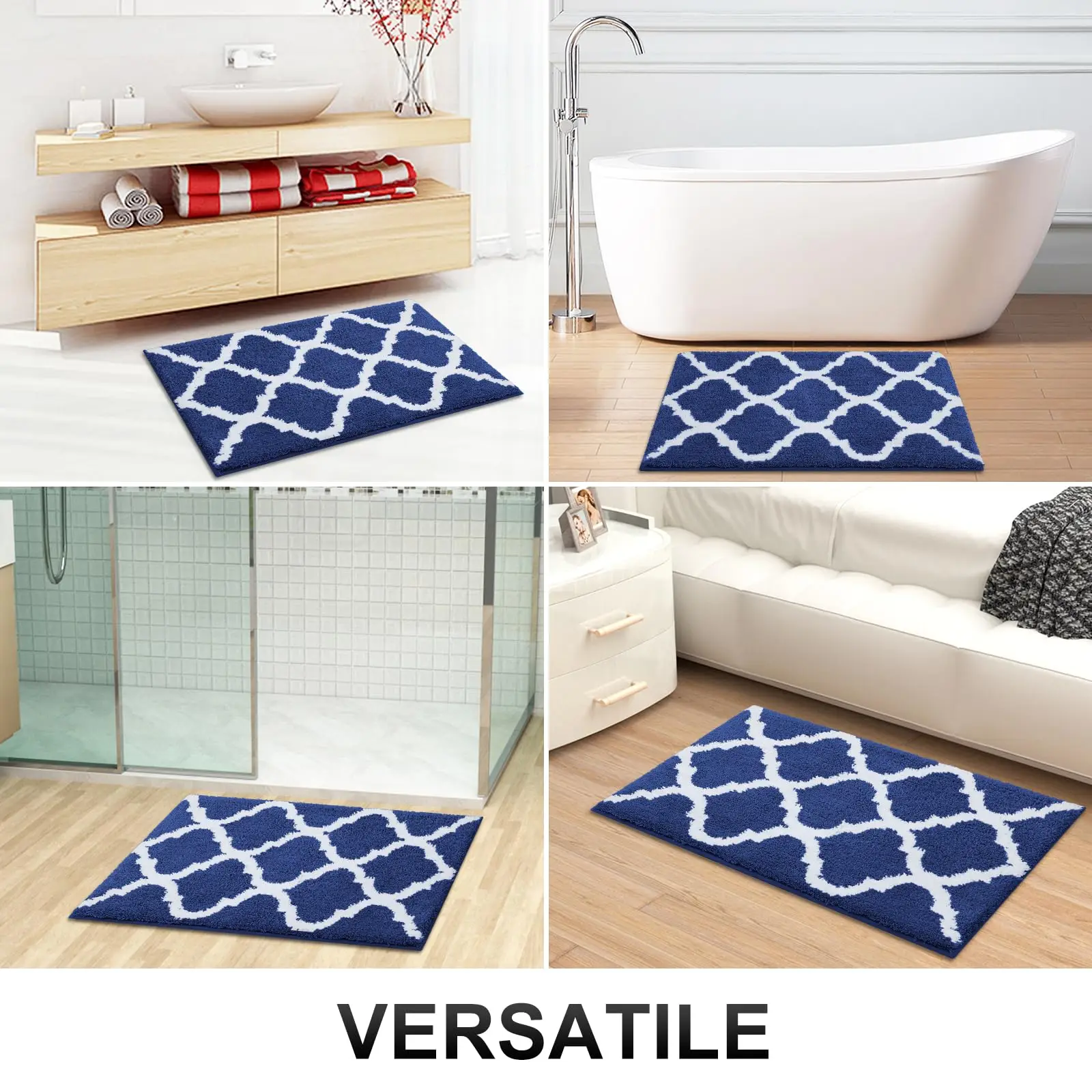 Soft Absorbent Microfiber Bathroom Rugs Non-Slip Shaggy Shower Carpet Machine Wash Dry for Bathroom Floor Tub and Shower