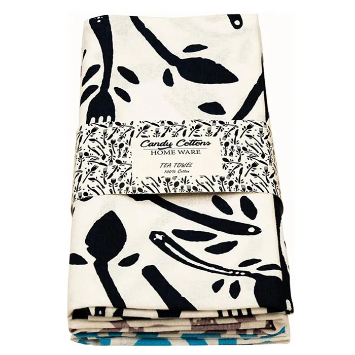 Wholesale natural linen cotton tea towels custom screen printed dishcloths